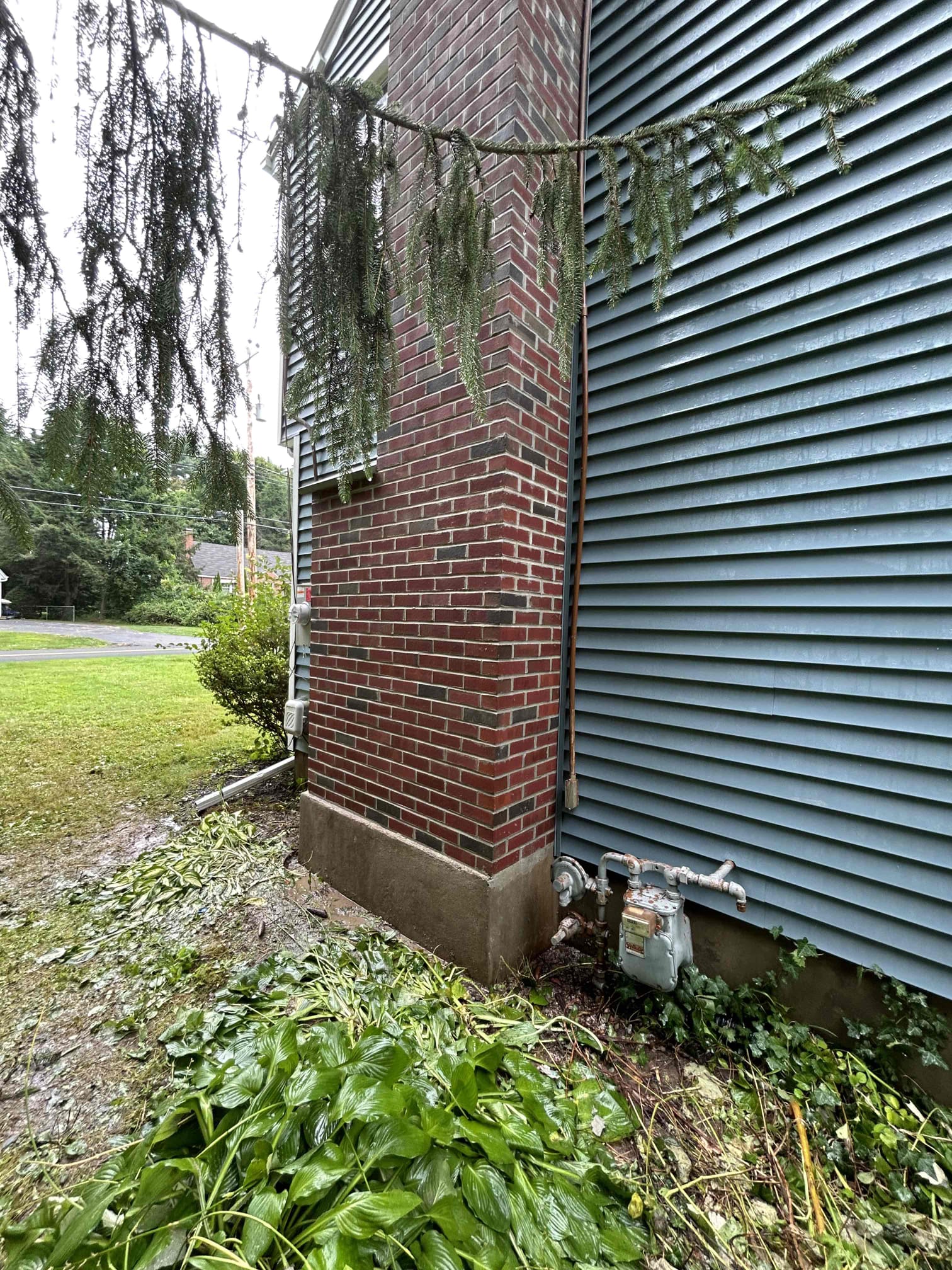Close view of new brickwork at the base of a Bloomfield, CT chimney rebuild