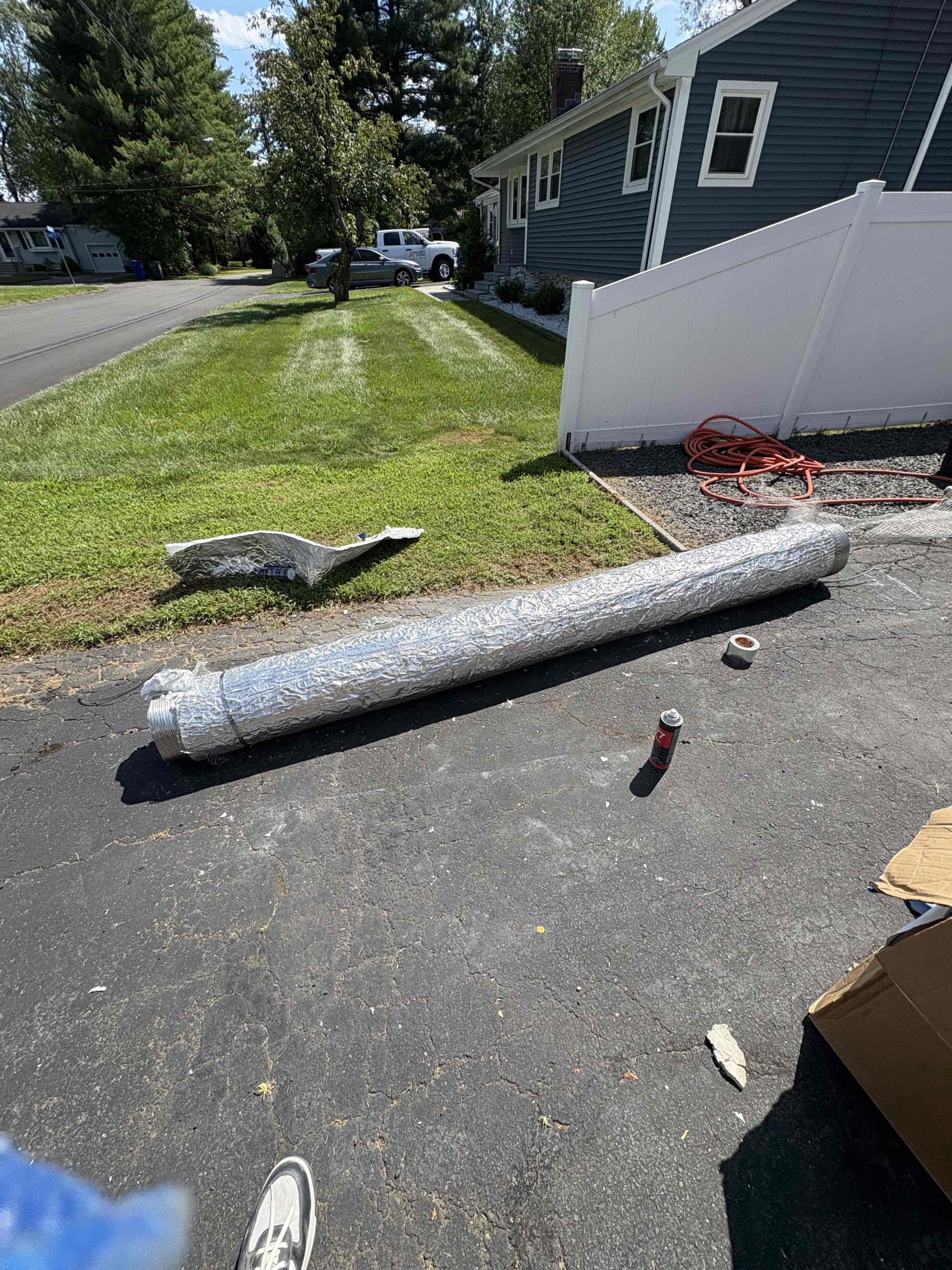 newington-insulated-stainless-steel-liner Insulated stainless-steel chimney liner prepared for installation in Newington, CT